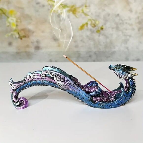 Beautiful Elegant Unique Blue and Purple Fantasy Dragon Incense Holder - Picture 3 of 4